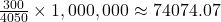 \frac{300}{4050} \times 1,000,000 \approx 74074.07